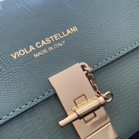 VIOLA CASTELLANI Italy Leather Lizard Embossed Crossbody bag Aqua Green - Picture 2 of 11